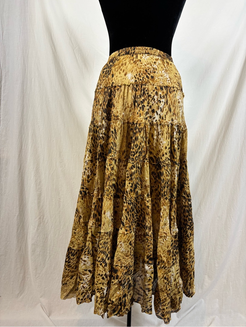 INC Leopard Animal Print Tiered Maxi Skirt M Cotton Boho Mob Wife Y2K